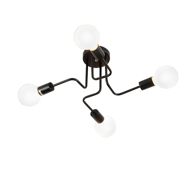 Plafonnier Industriel Vintage 4 Luminaires Suspension Moderne Pour Salon Chambre Bar Noir