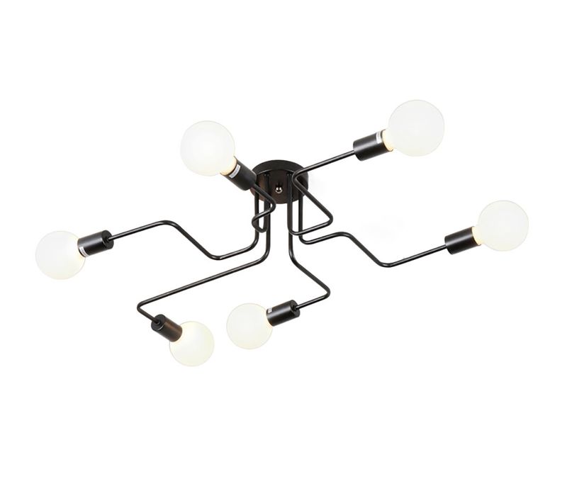 Plafonnier Industriel Vintage 6 Luminaires Suspension Moderne Pour Salon Chambre Bar Noir