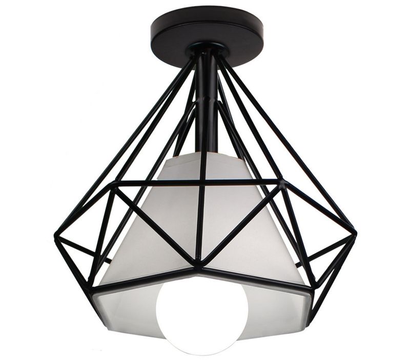 Plafonnier Industrielle Cage 20cm En Fer Luminaire De Plafond Pour Salon Chambre Cuisine Noir