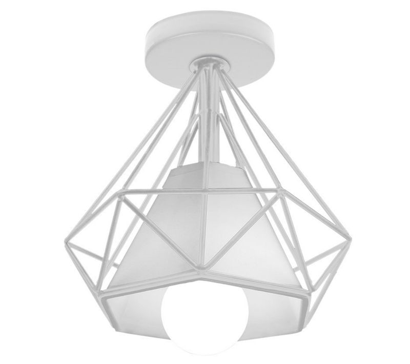 Plafonnier Industrielle Cage 20cm En Fer Luminaire De Plafond Pour Salon Chambre Cuisine Blanc
