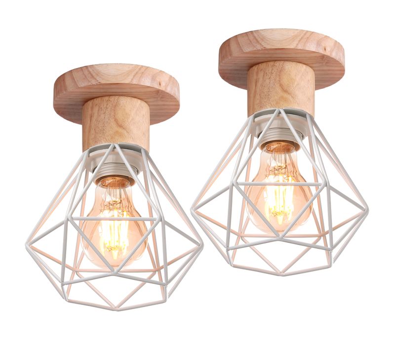 2 Pack Plafonnier Industriel Interieur Lampe De Plafond Rétro E27 Pour Salon Chambre Couloir Blanc