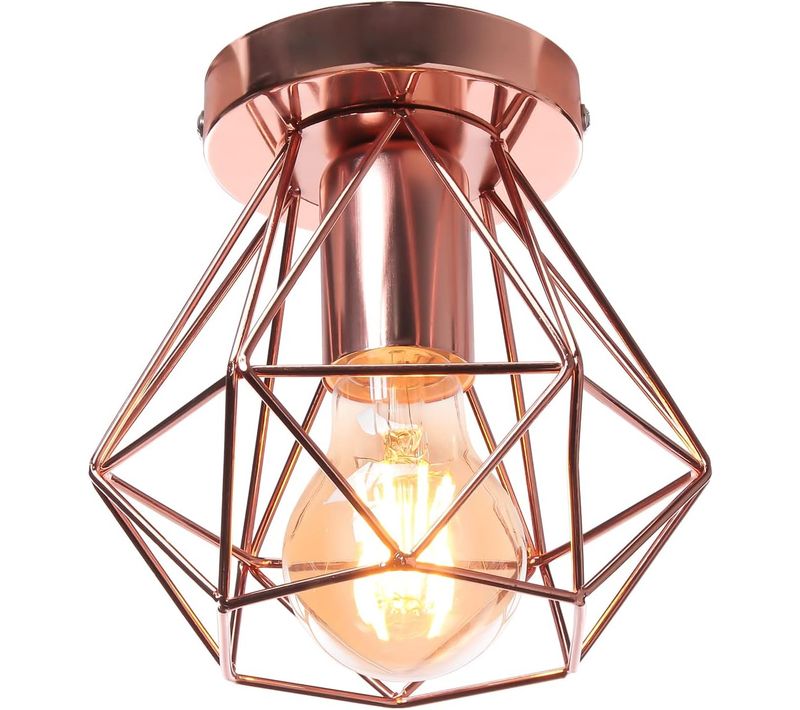 Plafonnier Industrielle Cage En Métal Lampe De Plafond E27 Rose Pour Salon Salle Chambre