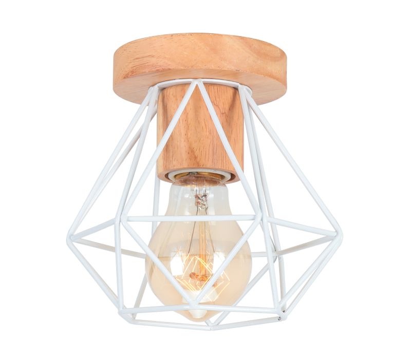 Plafonnier Industriel 15cm Lampe De Plafond Vintage Cage Diamant Pour Salon Chambre Café Blanc