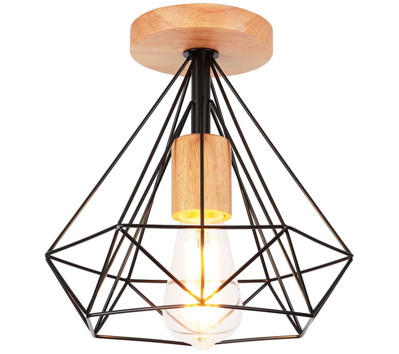 Plafonnier Vintage Industriel E27 Eclairage De Plafond Cage 25cm Pour Salon Cuisine Chambre Noir