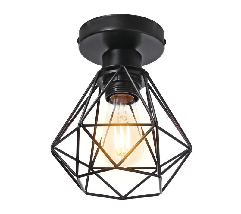 Plafonnier Industriel Métal Luminaire Cage Diamant Lampe De Plafond Pour Chambre Sans Ampoule Noir
