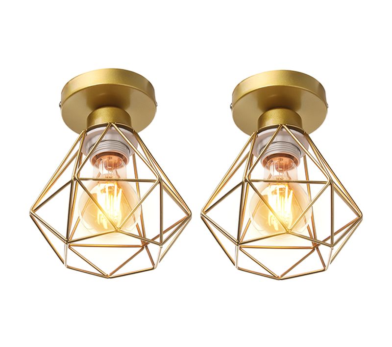 Lot De 2 Plafonnier Industriel Cage Diamant Lampe De Plafond Pour Chambre Sans Ampoule Or