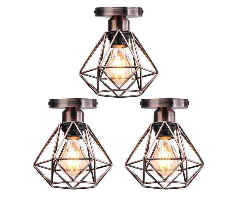 Lot De 3 Plafonnier Industriel Cage Diamant Lampe De Plafond Pour Chambre Sans Ampoule