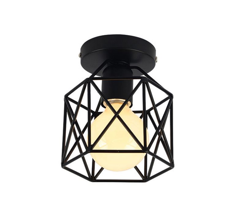 Plafonnier Retro Métal Lampe De Plafond Cube Industrielle Luminaire E27 Pour Salon Chambre Bar Noir