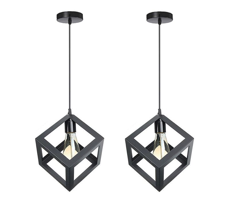 2pcs Suspension Lustre En Forme De Cube Suspension Luminaire Moderne Plafonnier Rétro Vintage Noir