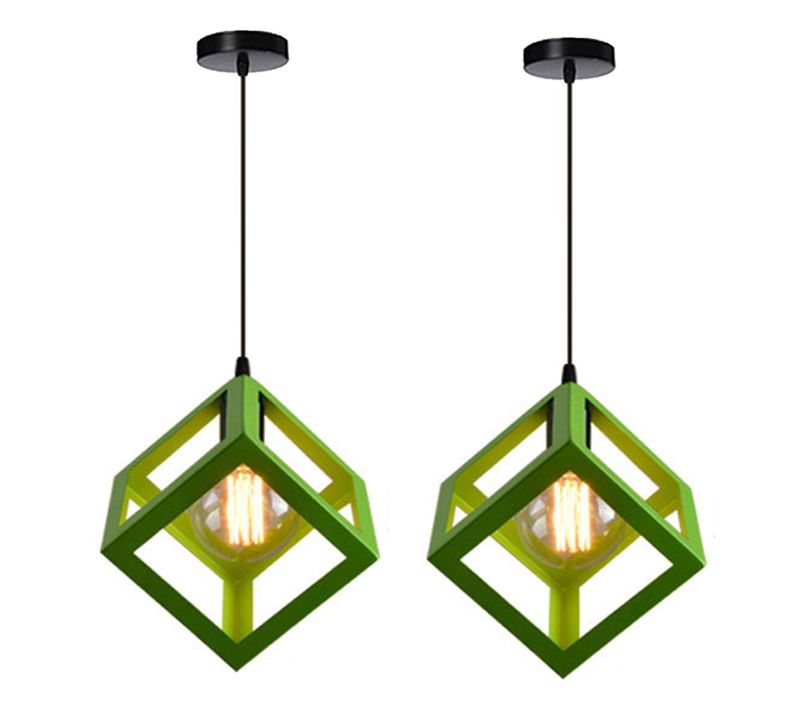 2pcs Suspension Lustre En Forme De Cube Suspension Luminaire Moderne Plafonnier Rétro Vintage Vert