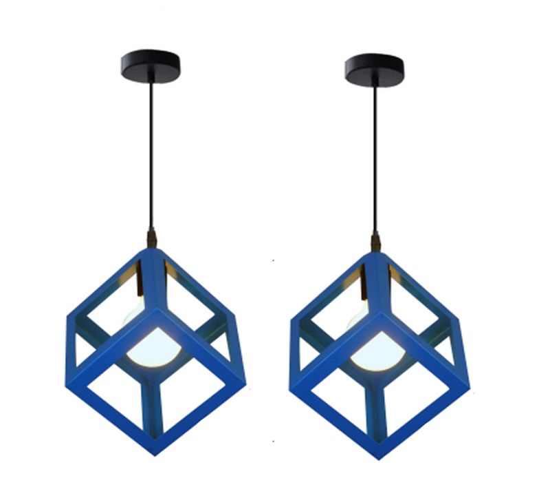 2pcs Suspension Lustre En Forme De Cube Suspension Luminaire Moderne Plafonnier Rétro Vintage Bleu