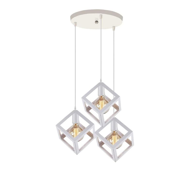 Plafonnier Antique à 3 Lumières Lustre Creative Cube Blanc Suspension Luminaire Rétro En Métal E27