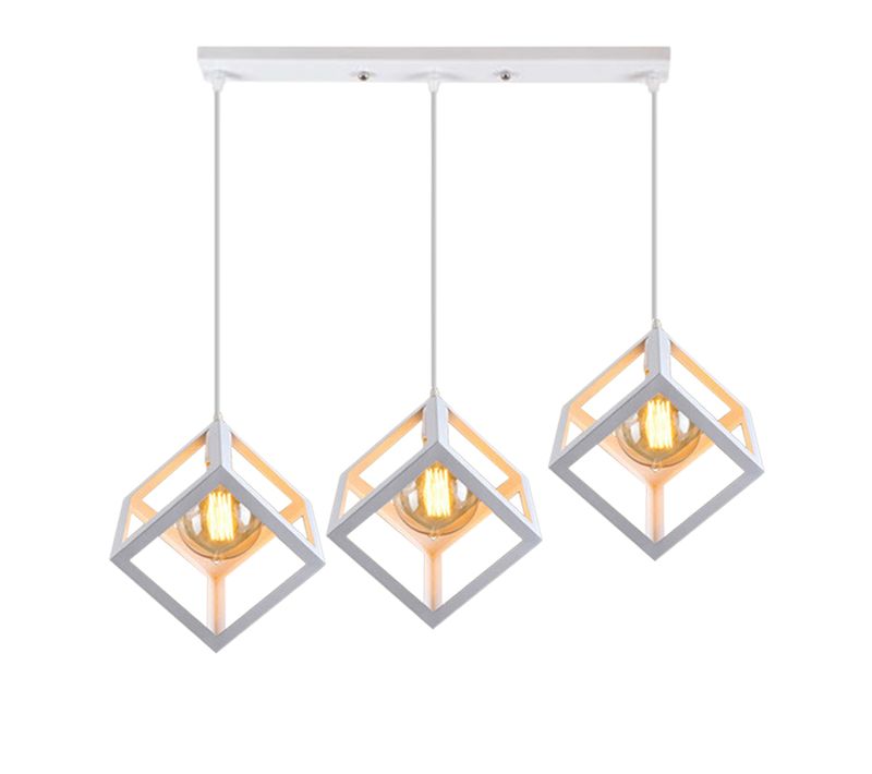 Lustre Creative Cube Blanc 3 Lumières Suspension Luminaire Rétro En Métal Pour Bureau Bar E27