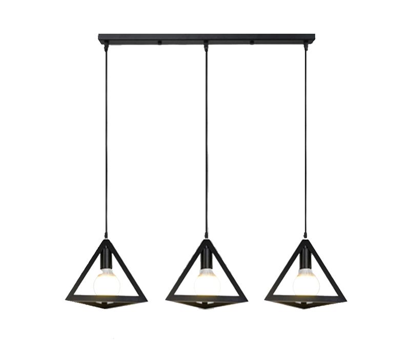 Plafonnier Triangulaire En Métal Noir Suspension Luminaire Moderne à 3 Lumières E27