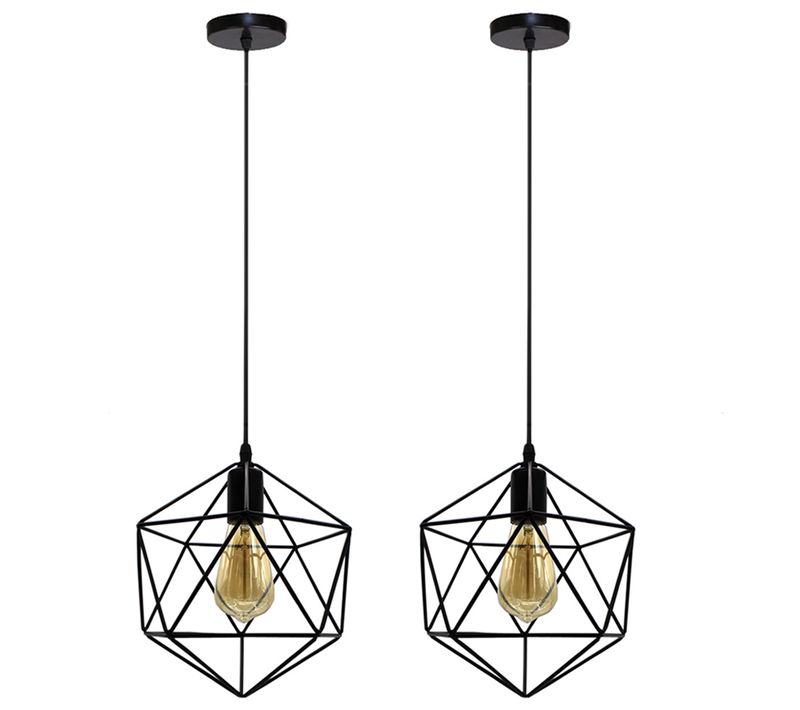 (2x) Lampe Suspendue Antique En Fer Et Métal Suspension Luminaire Rétro Plafonnier Moderne Noir