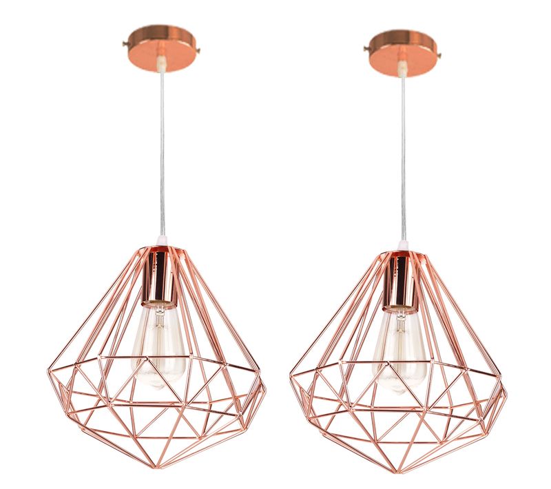 2pcs Plafonnier Antique En Diamant 26cm Suspension Luminaire Moderne Lustre Vintage E27 Or Rose