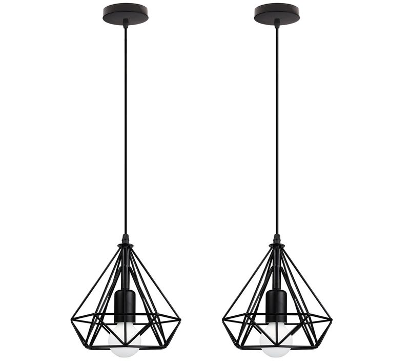 2pcs Lampes Suspendues Rétro Noires 20cm Plafonnier Vintage E27 Lustre Modernes