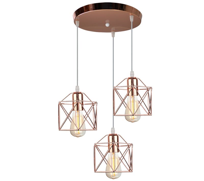 Lampe à Suspension Moderne Or Rose 3 Lumières Suspension Luminaire Rétro Plafonnier D'intérieur