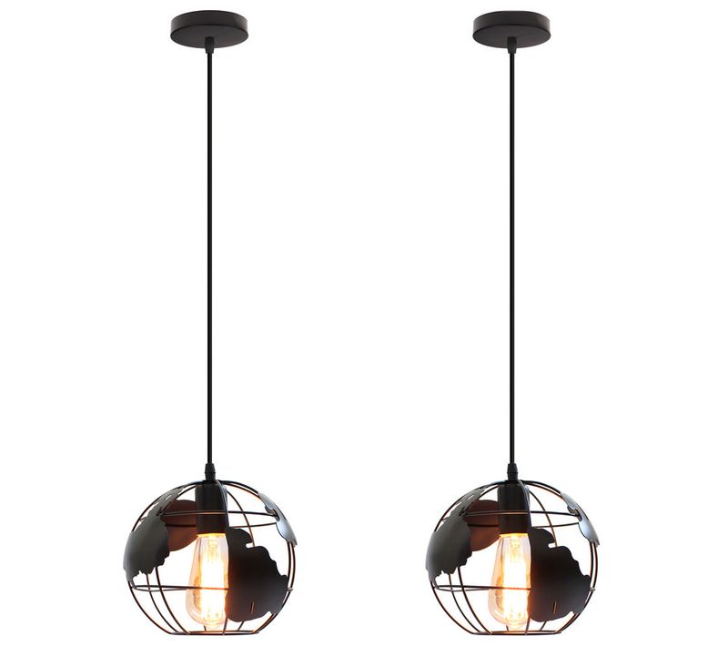 2pcs Lampe à Suspension Rétro Vintage En Métal Noir Plafonnier Industriel Créatif