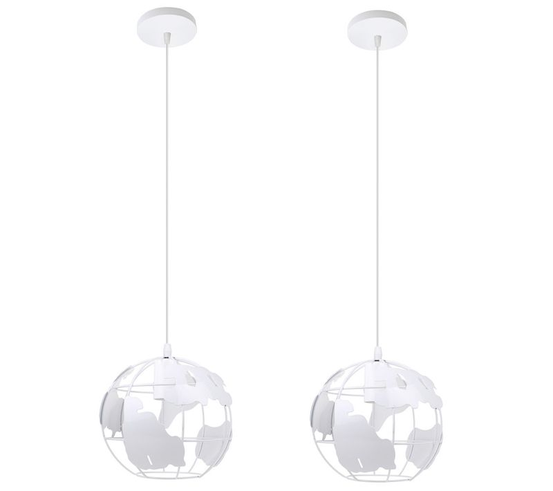 2pcs Lampe à Suspension Rétro Vintage En Métal Blanc Plafonnier Industriel Créatif