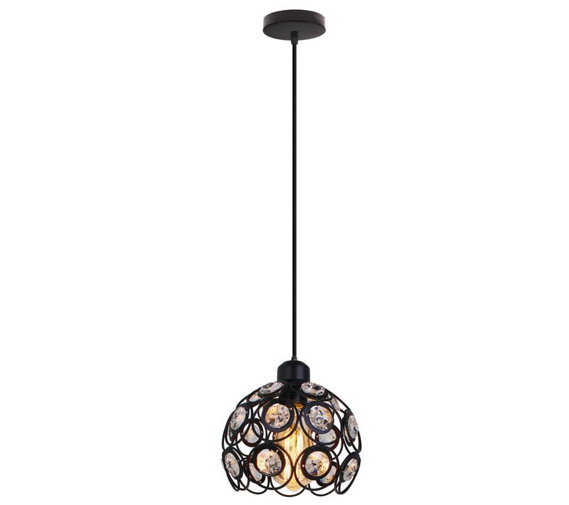 D.20cm Lustre Rétro Suspension Luminaire Moderne Cristal Plafonnier Créative En Métal Noir