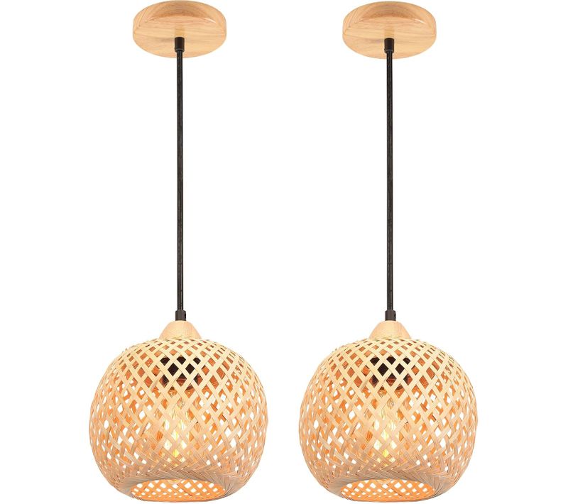 2x 20cm Suspension Luminaire Moderne Suspension En Bambou Tissage Abat-jour En Bambou Vintage