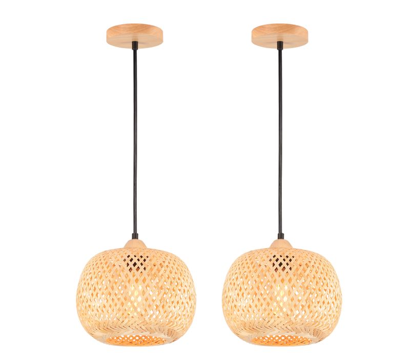 2x 25cm Suspension Luminaire Moderne Suspension En Bambou Tissage Abat-jour En Bambou Vintage