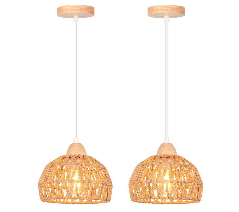 (2pcs) Suspension Luminaire Rétro 20cm Lustre Tressé En Corde De Chanvre Plafonnier Moderne