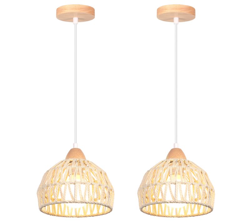 (2pcs) Suspension Luminaire Rétro 20cm Lustre Tressé En Corde De Chanvre Plafonnier Moderne Blanc