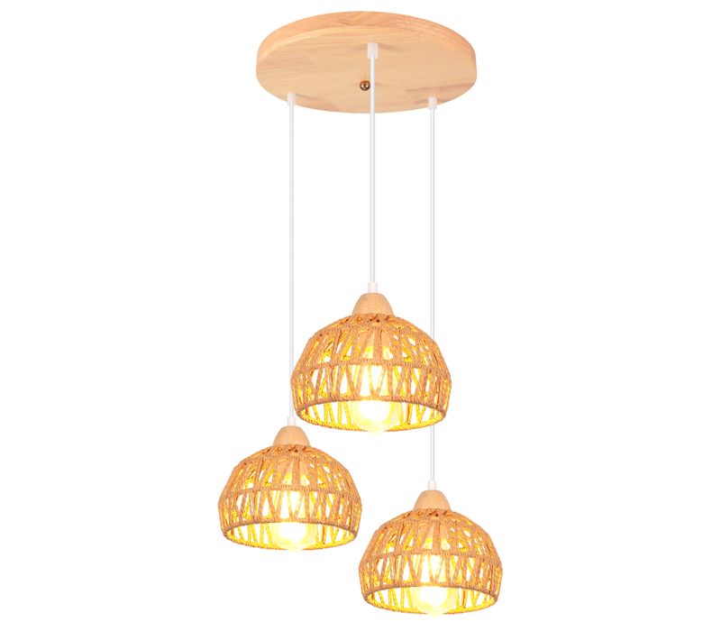 3 Lumières Suspension Luminaire Rétro Lustre Tressé En Corde De Chanvre Plafonnier Moderne