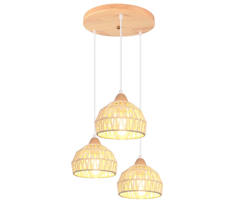 3 Lumières Suspension Luminaire Rétro Lustre Tressé En Corde De Chanvre Plafonnier Moderne Blanc