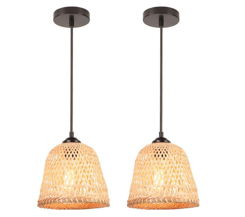 (2pcs) 20cm Lustre En Bambou Lampe De Plafond Rétro Moderne Luminaire Plafonnier D'intérieur