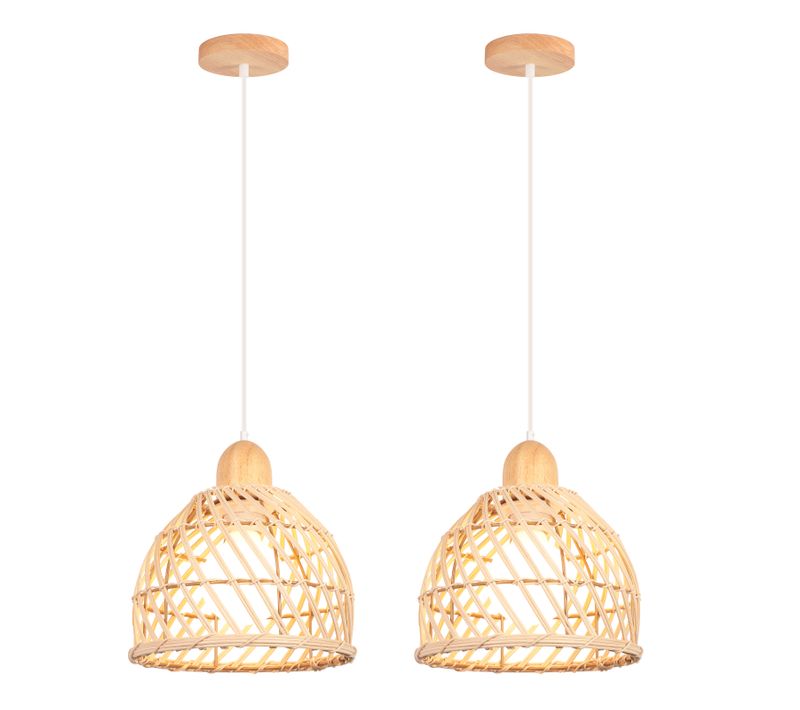 (2pcs) Lustre En Bambou Rétro Moderne Luminaire Plafonnier D'intérieur Suspensions Luminaire Vintage