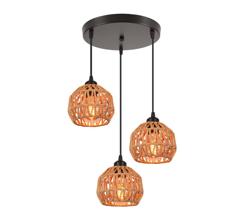 3 Lumières Lustre Vintage Lampe De Plafond En Corde De Chanvre Luminaire Plafonnier D'intérieur