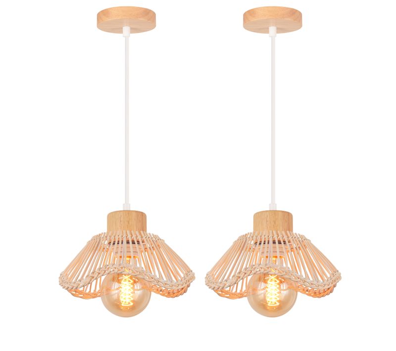 (2pcs) Plafonnier Moderne En Osier Lampe à Suspension Rétro Lampe à Suspension En Rotin Tressé