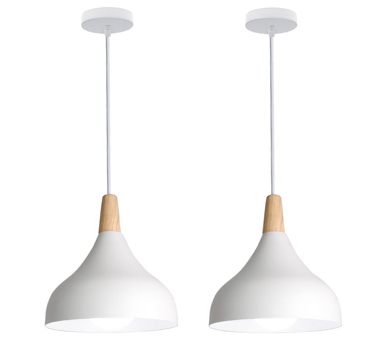 (2pcs)lampe à Suspension Moderne Plafonnier D'intérieur Lustre Abat-jour En Métal Blanc E27