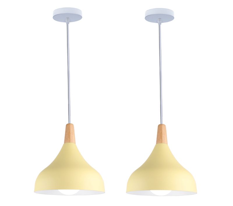 (2pcs)lampe à Suspension Moderne Plafonnier D'intérieur Lustre Abat-jour En Métal Jaune E27