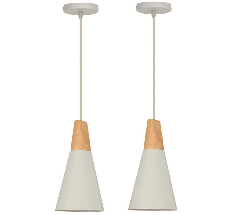 2x Suspension Luminaire Moderne Blanc Abat-jour En Métal Et Bois Suspension Lustre Nordique Rétro