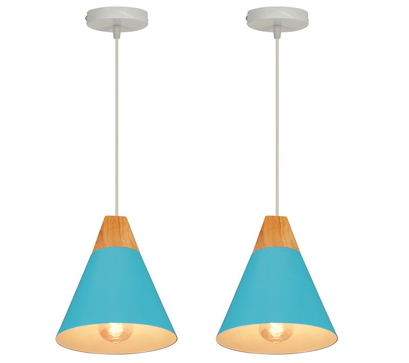 2x Lampe à Suspension Moderne Bleu Suspension Luminaire Nordique Lustre Rétro En Métal Intérieure
