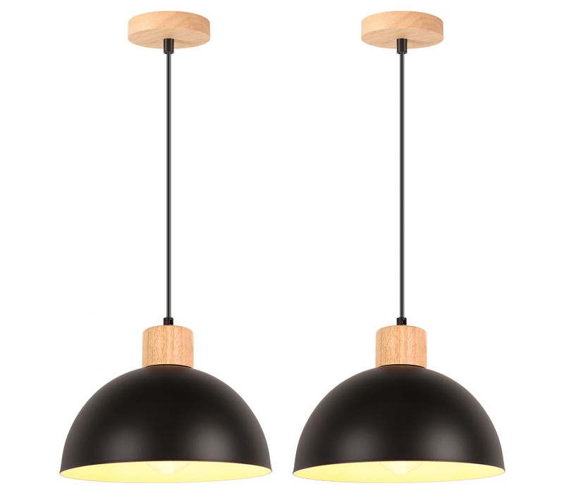 2pcs Lustre En Métal Vintage Suspension Luminaire Moderne Lampe à Suspension D'intérieur Noir