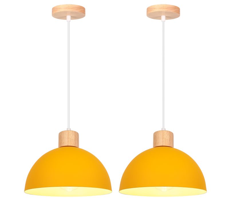 2pcs Lustre En Métal Vintage Suspension Luminaire Moderne Lampe à Suspension D'intérieur Jaune