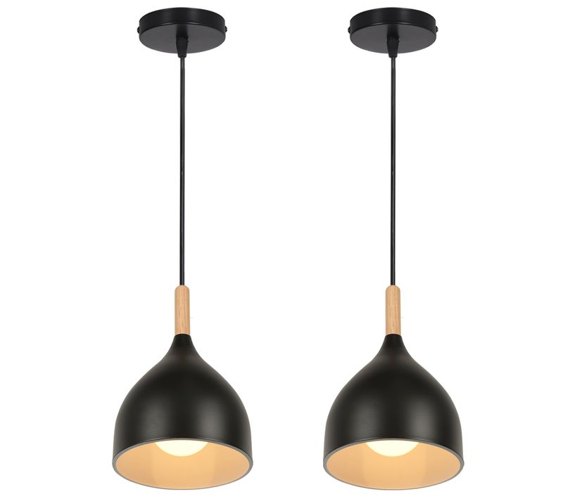 2pcs Plafonnier Moderne Suspension Luminaire Rétro Métal Noir Suspension Lustre D'intérieur E27