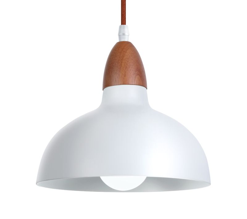 Suspension Lustre Rétro E27 Lustre En Bois Abat-jour En Métal D.19cm Plafonnier Moderne Blanc