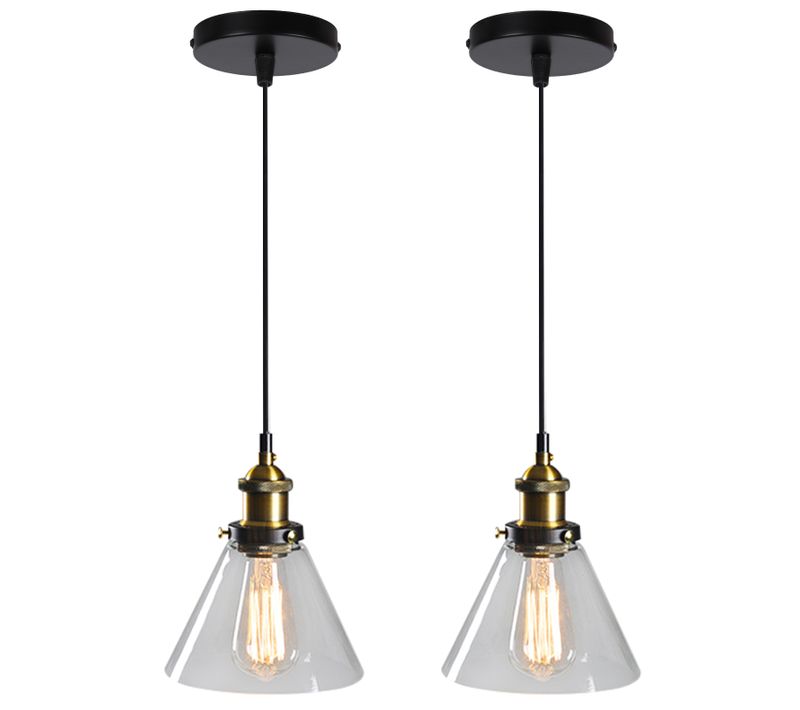 2pcs Lustre Rétro Suspension Luminaire D'intérieur Industriel E27 Plafonnier En Verre Noir
