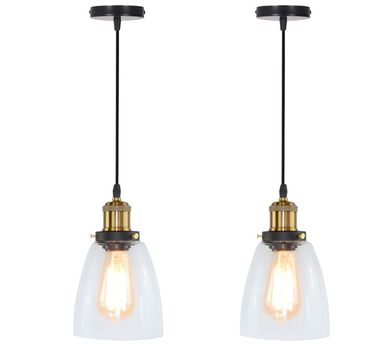 2pcs Suspension Luminaire D'intérieur Industriel Lustre Rétro E27 Plafonnier En Verre Noir