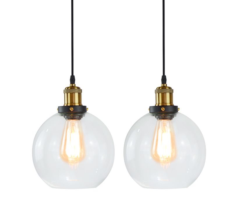 2pcs Suspension Luminaire D'intérieur Industriel Lustre Rétro Plafonnier En Verre Noir E27