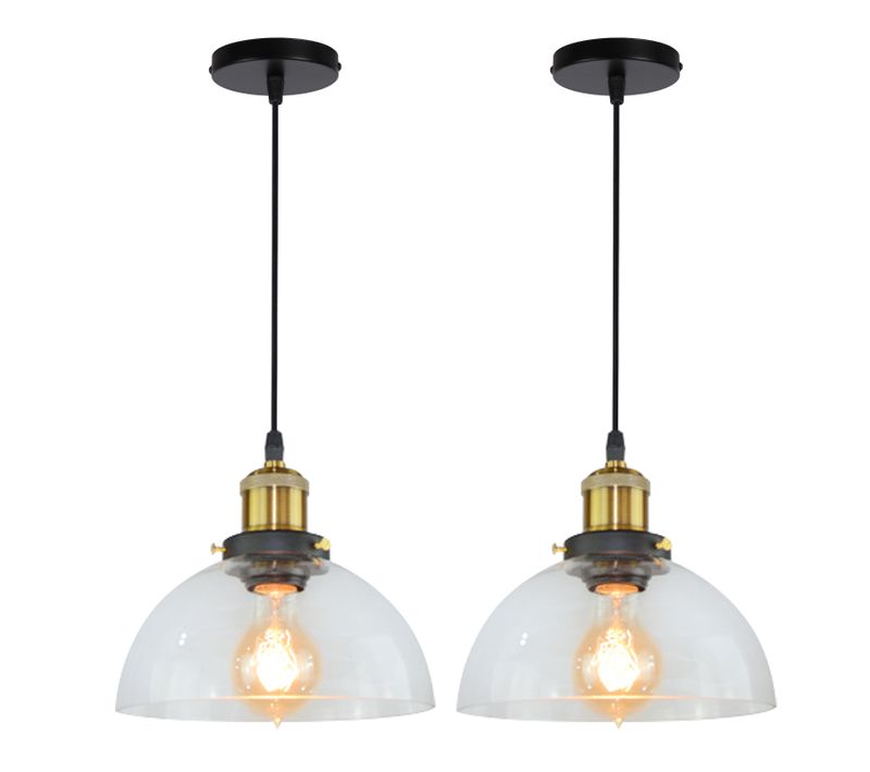 2pcs Suspension Luminaire D'intérieur Industriel E27 Plafonnier En Verre Noir Lustre Rétro