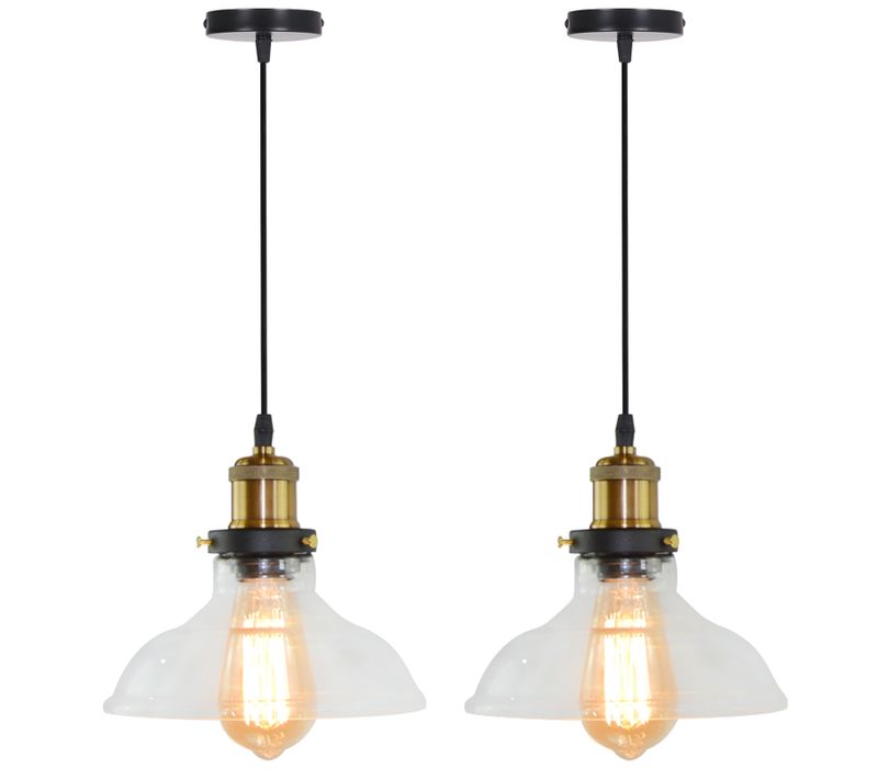 2pcs Suspension Luminaire D'intérieur Industriel Plafonnier En Verre Noir Lustre Rétro E27