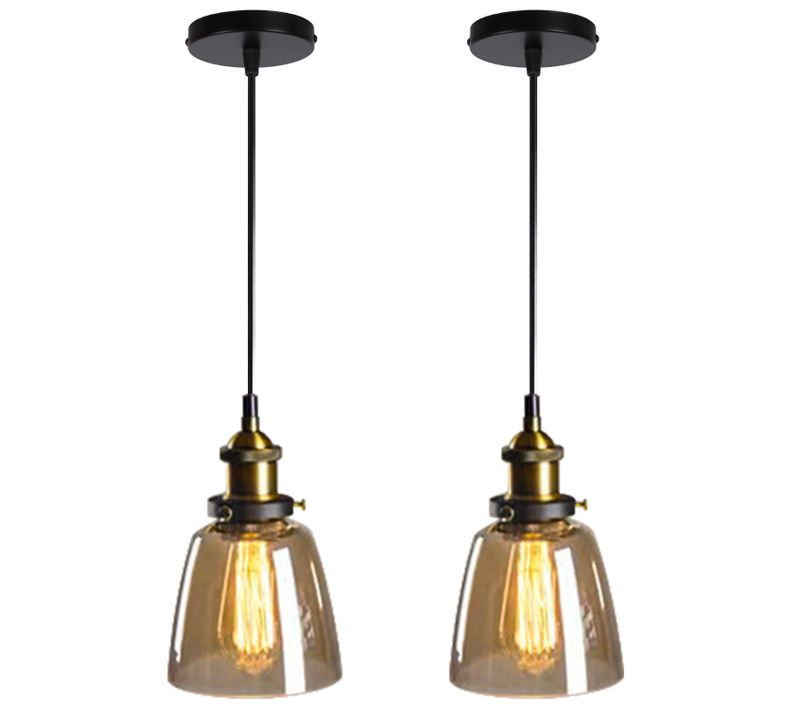 2pcs Suspension Luminaire D'intérieur Industriel Lustre Rétro Plafonnier En Verre Noir