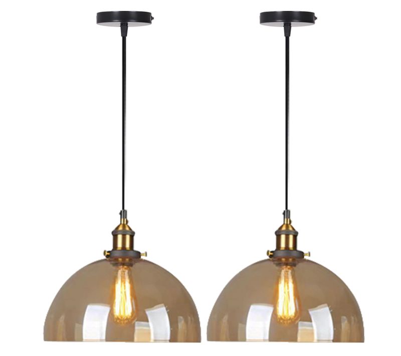 2pcs Suspension Luminaire D'intérieur Industriel Noir Plafonnier En Verre Lustre Rétro
